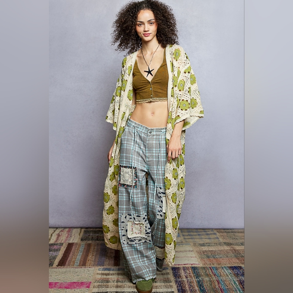 POL Patchwork Openwork Crochet Longline Cardigan … - image 6